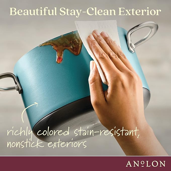 Anolon Achieve Hard Anodized Nonstick Saucepot with Lid 4 Quart Teal