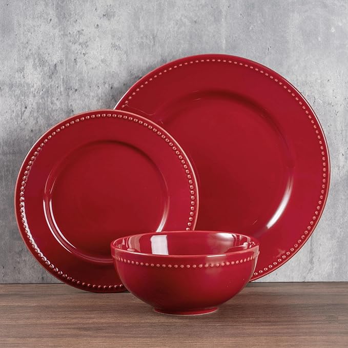 12-Piece Stoneware Dinnerware Set in Redincluding 4 Dinner Plates 4 Salad Plates 4 Bowlsperfect for family dinners casual gatherings or adding a pop of color to your table