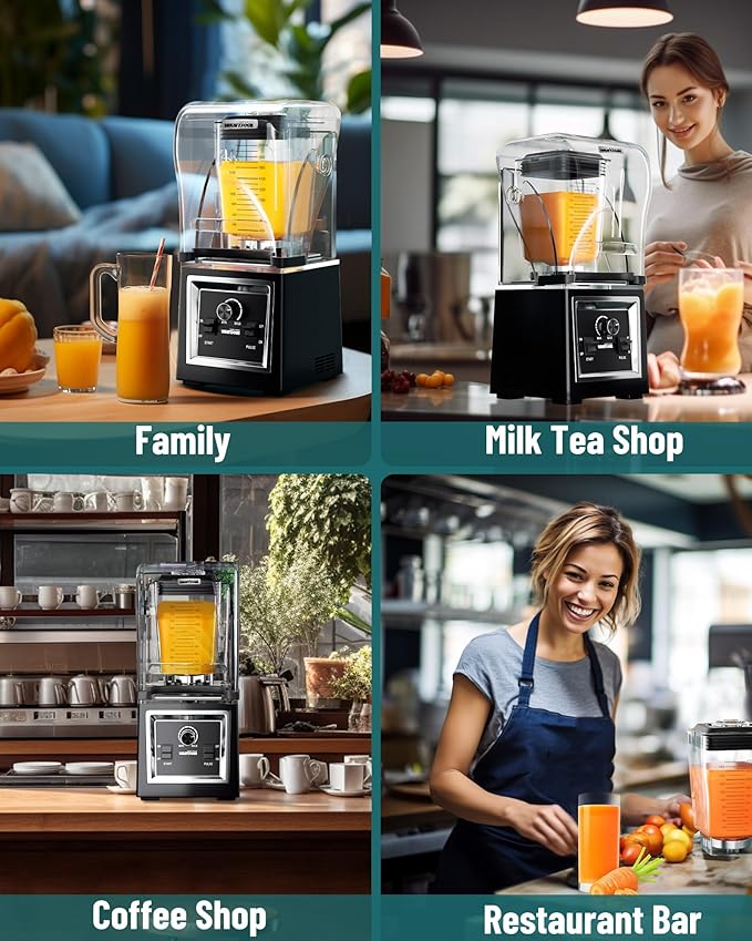 WantJoin Professional Grade Blender - Soundproof &amp Quiet Commercial Blenders 2000W High-Power with Removable Shield 67oz Large Capacity for Smoothies Shakes Frozen Drinks &amp Kitchen Use (Gr