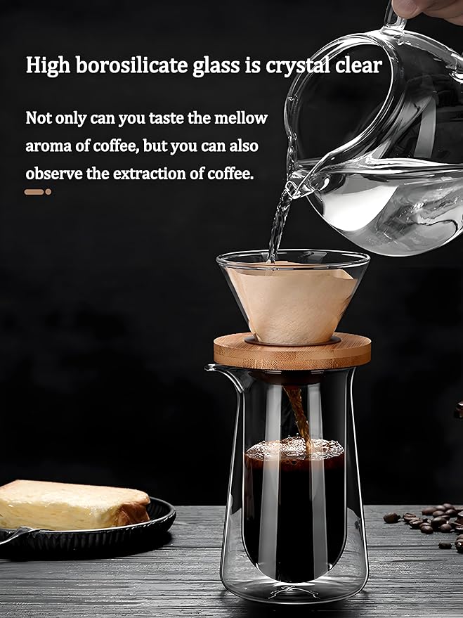 Portable Pour Over Coffee Maker Set 13oz Double Wall Glass Pour Over Coffee Dripper Plastic Free Simply Good Coffee Brewer for Home Café Restaurant Office Gift