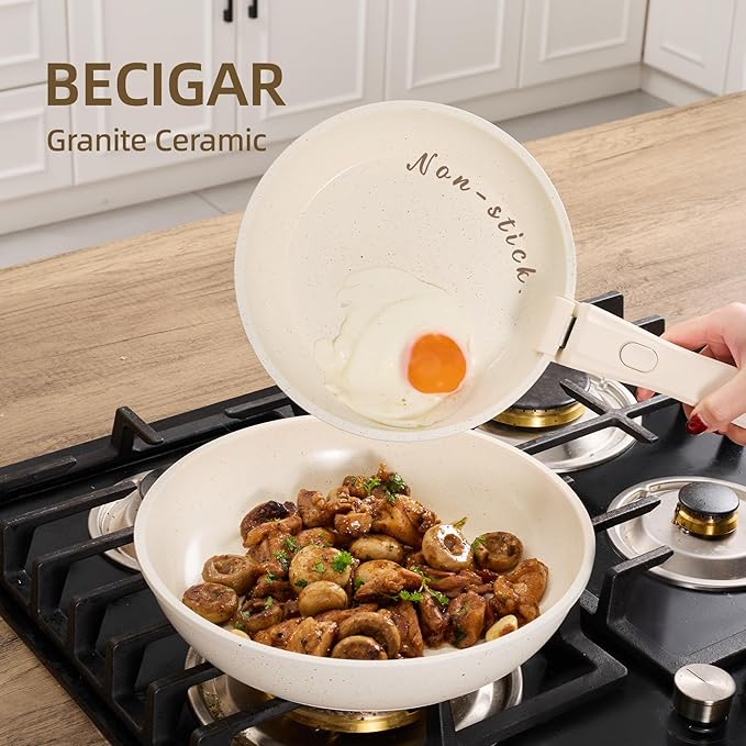 8PCS Ceramic CookwareNonstick Ceramic Pan Removable Handle Pots and Pans Set Stackable Pan Set Nonstick Pots and Pans Set Non Stick pot for HomeRV
