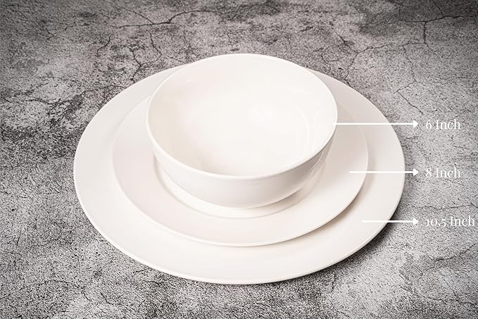 New Bone China 12 Piece Dinnerware Set Santorini Collection (Pure) White Daily Use China Tableware Service for 4