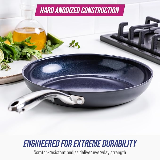 Blue Diamond Cookware Hard Anodized Ceramic Nonstick 10 Frying Pan Skillet PFAS-Free Dishwasher Safe Oven Safe Grey