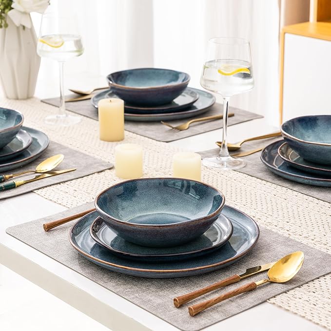 AmorArc Ceramic Dinnerware SetsHandmade Reactive Glaze Stoneware Plates and Bowls SetsHighly Scratch Resistant | Dishwasher &amp Microwave Safe Dishes SetService for 8 (24pc)
