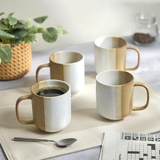 SANGO Phoebe Caramel/White Coffee Mugs Set of 4 15 oz Stoneware Coffee Mug Set Big Glossy Ceramic Tea Cup for Cappuccino Latte Cocoa Large Coffee Cups with Handle Microwave &amp Dishwasher Safe