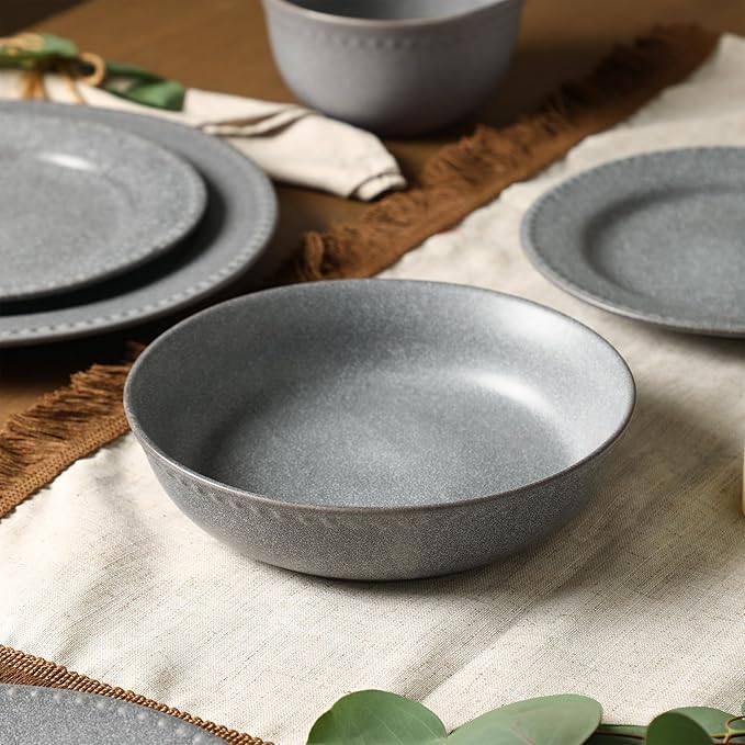 Stone Lain Comet 4-Piece Pasta Bowl Set Stoneware Bowls Dishwasher and Microwave Safe Dish Set for 4 Grey