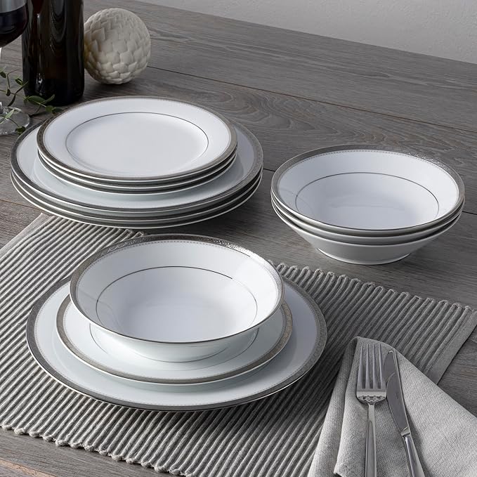 Noritake Charlotta Platinum 12-Piece Dinnerware Set Service for 4
