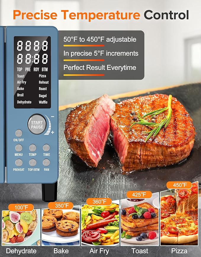 Nuwave Bravo Pro Smart Air Fryer Toaster Oven Combo Airfryer Convection Oven Countertop 10-in-1 Functions with Quicker &amp Even Crisp Technology 1800W 50-450°F PFAS-Free 21QT Cozy Blue