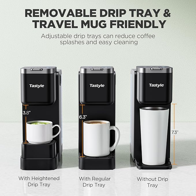 Single Serve Coffee Maker with Built-in Detachable Milk Frother Iced and Hot Coffee Machine for K Cup &amp Grounds 40oz Removable Water Reservoir 6 Cup Sizes Fits 7.3 Travel Mug Black
