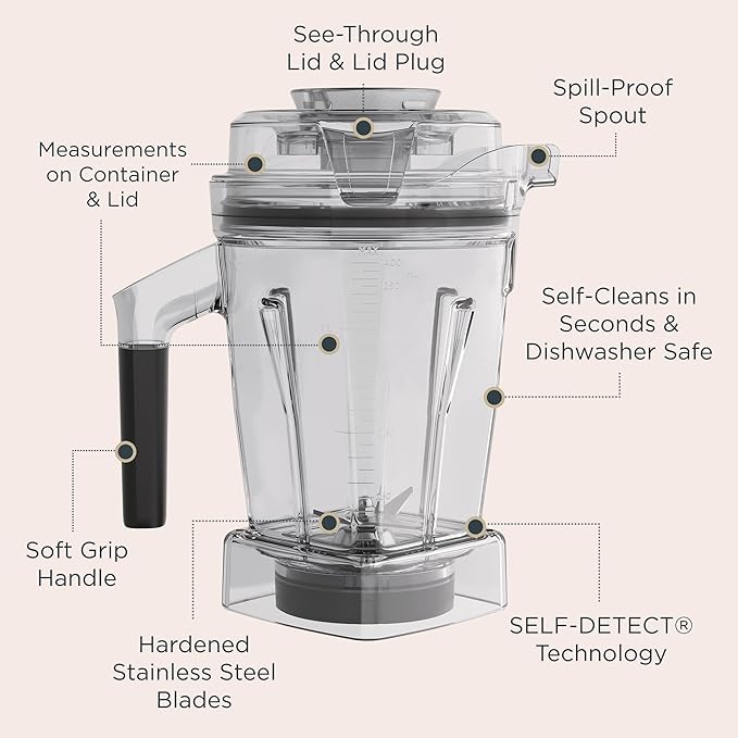Vitamix 48-Ounce Blender Container with SELF-DETECT Dishwasher-Safe BPA-Free Container Laser-Cut Stainless-Steel Blades Tamper Included Compatible with All Full-Size Vitamix Blenders