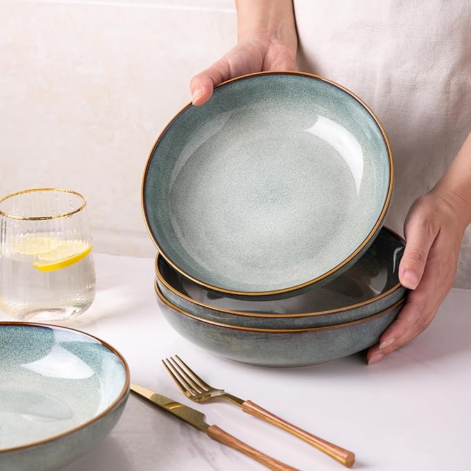 AmorArc Ceramic Dinnerware SetsHandmade Reactive Glaze Plates and Bowls SetsHighly Chip and Crack Resistant | Dishwasher &amp Microwave Safe Dishes Set Service for 4 (24pc)