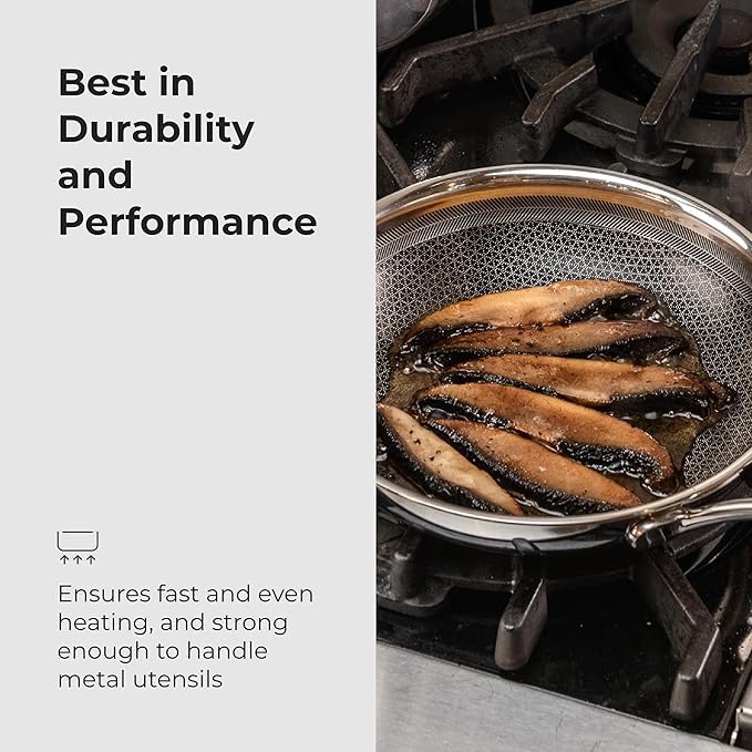 Black Cube Hybrid Cookware Set - 6 Piece Stainless Steel Non Stick Quick Release Fry Pan Set with Lids - 8 11 12.5 Pans - Oven &amp Dishwasher Safe - Induction Suitable