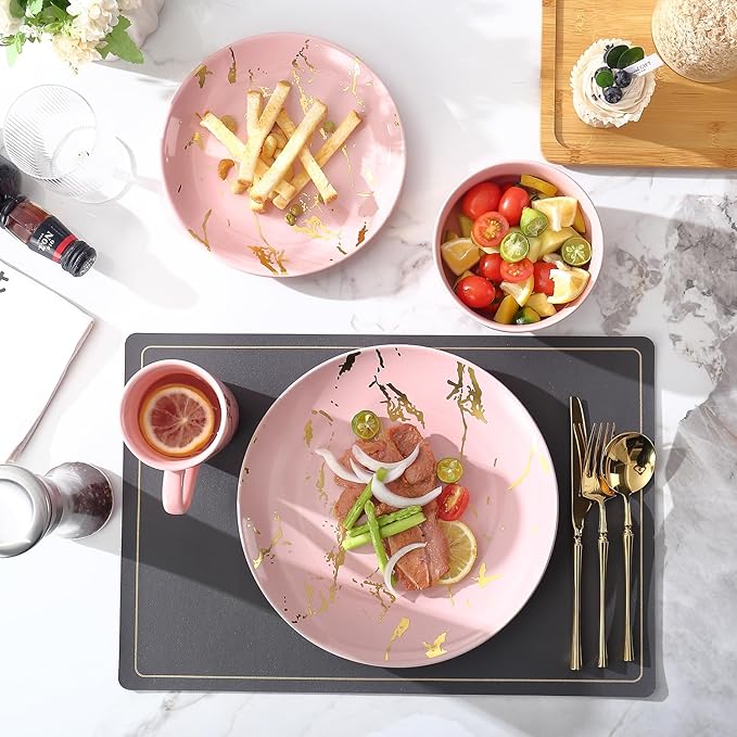Porcelain Dinnerware SetPlates and Bowls Sets with MugsGold Plate Dish SetPink Dinnerware Set for 4Dinner Sets with Dinner Plates.
