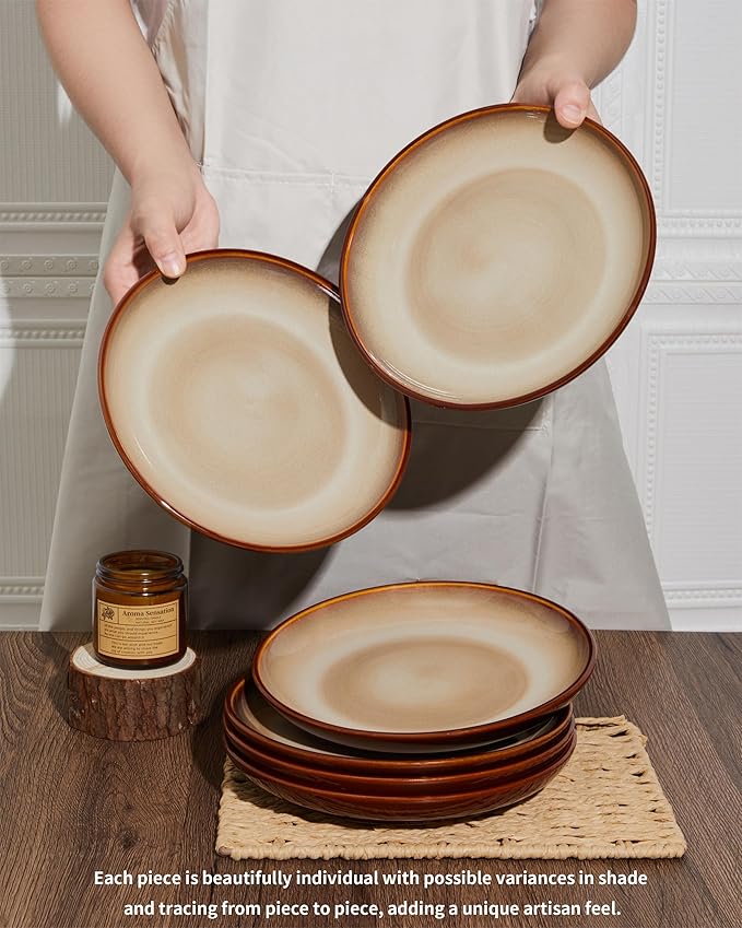 12 Piece Dinnerware Set Includes 6 Piece Salad Plate Set Combo Brown Yellow