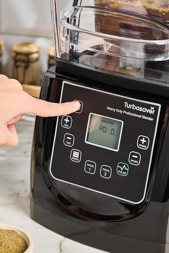 Turbosaver TB-020C Commercial Blender with Sound Enclosure 4HP 2200W Heavy Duty Motor 51 oz BPA-Free Jar Digital Touch Panel Quiet Professional Smoothie &amp Ice Crusher Blender (Black)