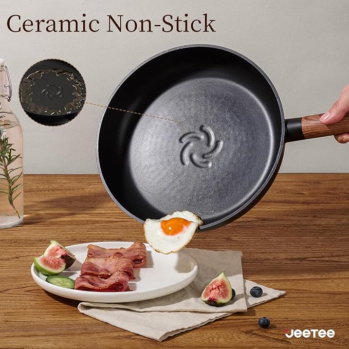 JEETEE Ceramic Cookware Set 15 PCS Pots and Pans Set Non Stick with Removable Handles Non Toxic Induction Kitchen Cookware Sets Dishwasher/Oven Safe PFAS/PFOA Free Black