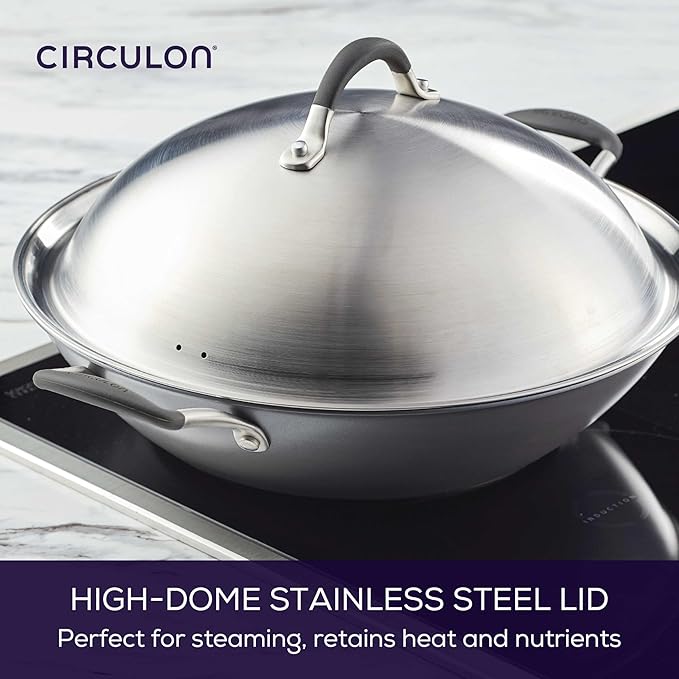 Circulon A1 Series with ScratchDefense Technology Nonstick Induction Wok with Lid 14 Inch Graphite