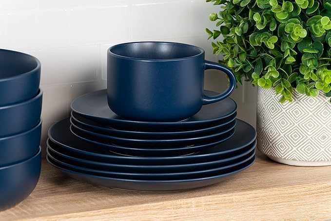 10 Strawberry Street Wazee Matte Coupe Dinnerware Set 16 pc Midnight Blue
