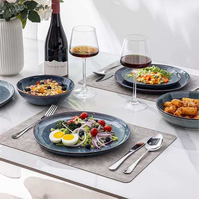 AmorArc Ceramic Dinnerware SetsHandmade Reactive Glaze Stoneware Plates and Bowls SetsHighly Scratch Resistant | Dishwasher &amp Microwave Safe Dishes SetService for 8 (24pc)