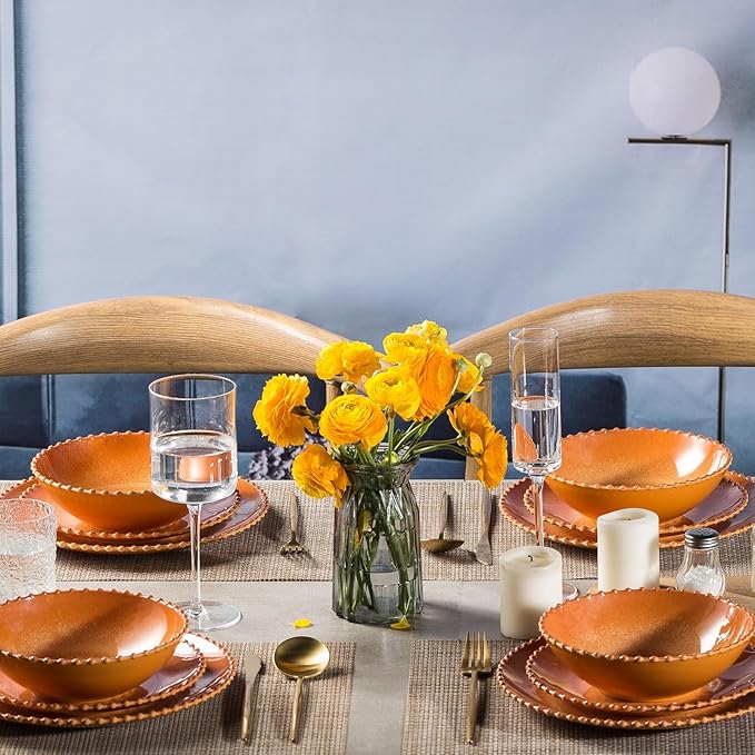 MissYIP 12 Piece Melamine Dinnerware Sets Service for 4 Lightweight Unbreakable BPA Free Food Grade Plates Sets Dishwasher Safe Indoor and Outdoor Use