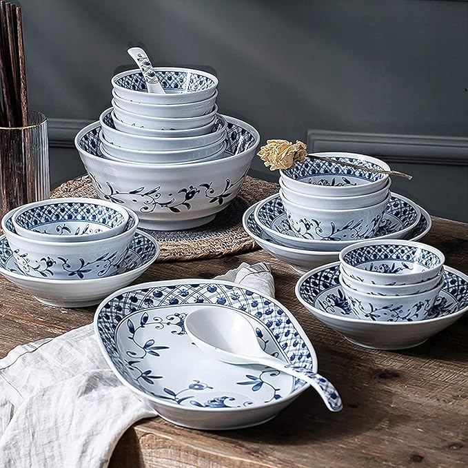 Dinner Set for Luxury Restaurant and Home Ceramics Dinner Sets Blue and White Porcelain Dinnerware Set of 45 | Simplicity Cereal Bowl and Steak Plate Set