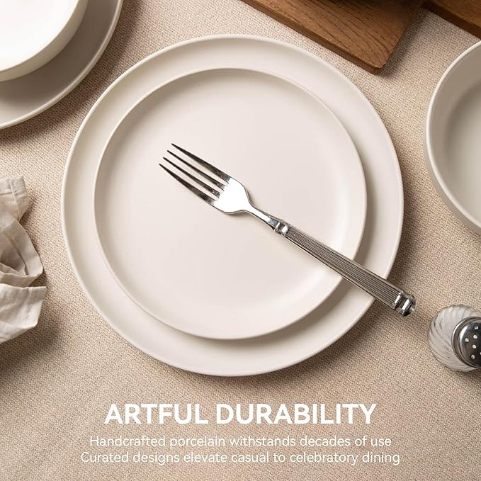 12-Piece Matte White Dinnerware SetStoneware Dinnerware for 3 Microwave &amp Dishwasher Safe Stackable Design for Kitchen and Dining - PlatesBowls and Mugs
