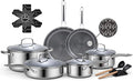 Ammeloo 17 Pcs Nonstick Stainless Steel Cookware Set Hybrid Stainless Steel Pots and Pans Set Non Stick Non Toxic Kitchen Cookware Sets Dishwasher &amp Oven Safe Induction &amp All Cooktop Compa