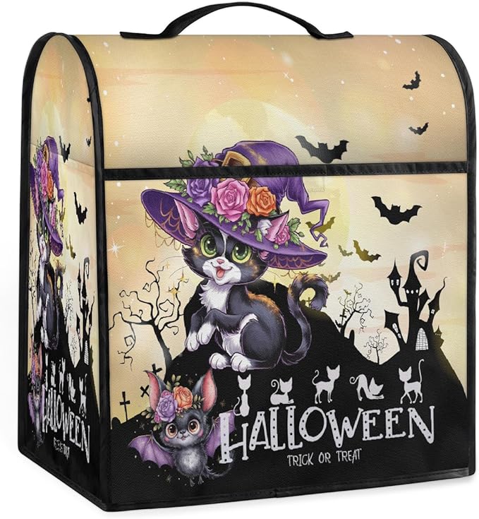 cfpolar Kitchen Aid Mixer Cover Compatible with 6-8 Quarts Halloween Cartoon Cat Flower Bat Stand Mixer Cover Kitchen Aid Mixers Accessories Appliance Organizer Bag Dust Covers with Zipper Pocket