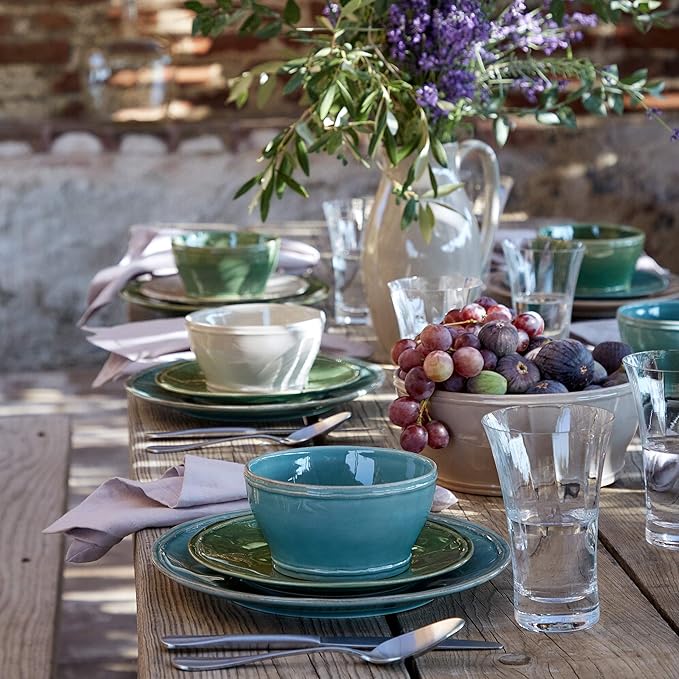 Casafina Ceramic Stoneware 5-Piece Place Setting Service for 1 - Fontana Collection Turquoise | Microwave &amp Dishwasher Safe Dinnerware Set | Food Safe Glazing | Restaurant Quality Tableware