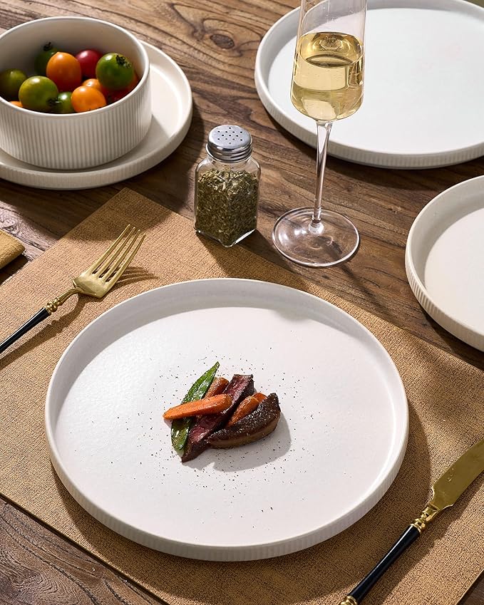 24-Piece Dinnerware Set for 8 Famiware Premium Stoneware Dish Set with Ribbed Plates and Deep Bowls Double Reactive Glaze Chip &amp Scratch Resistant Microwave &amp Dishwasher Safe Matte Reacti