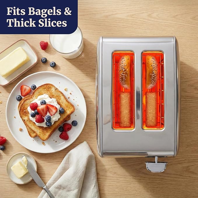 Elite Gourmet 2-Slice Toaster with Digital Countdown Extra-Wide Slots for Bagels &amp Thick Bread One-Touch Presets Stainless Steel Defrost/Reheat/Cancel