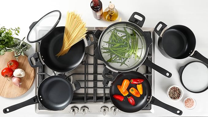 Kenmore Elite Grayson Stackable Platinum Nonstick Forged Aluminum Induction Cookware Set 9-Piece Black