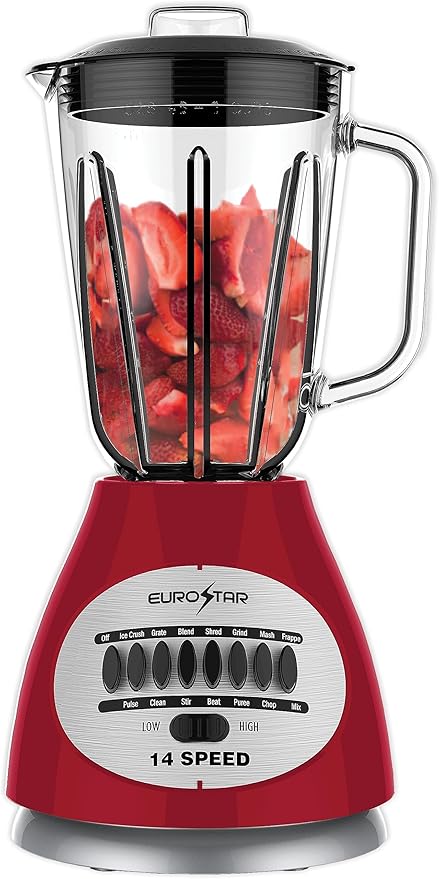 EUROSTAR 450W 14-Speed Glass Jar Blender (RED)