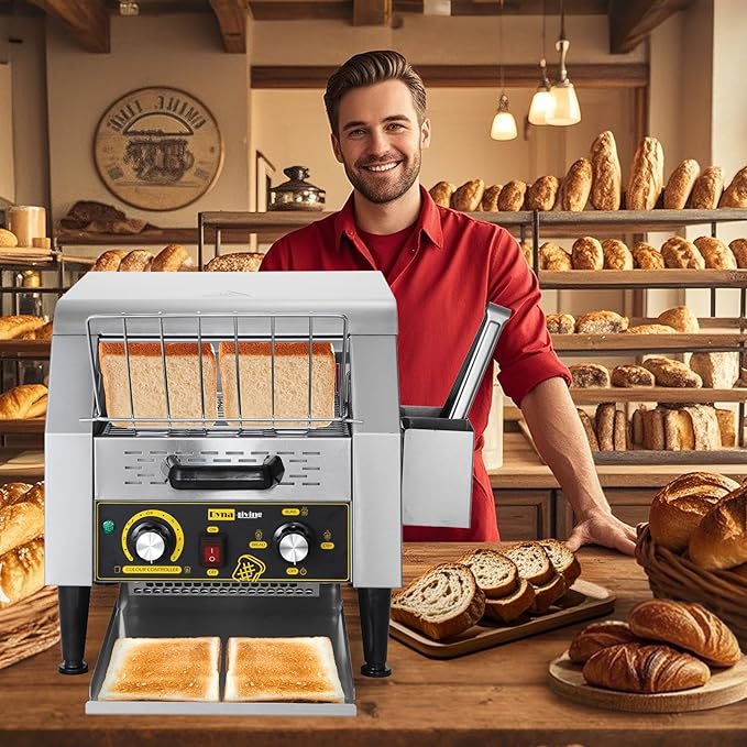 Dyna-Living Commercial Toaster 300 Slices/Hour Conveyor Toaster Commercial 1900W Heavy-duty Stainless Steel Rotating Toasters Oven Restaurant Conveyor Belt Toasters for Bun Bagel Bread