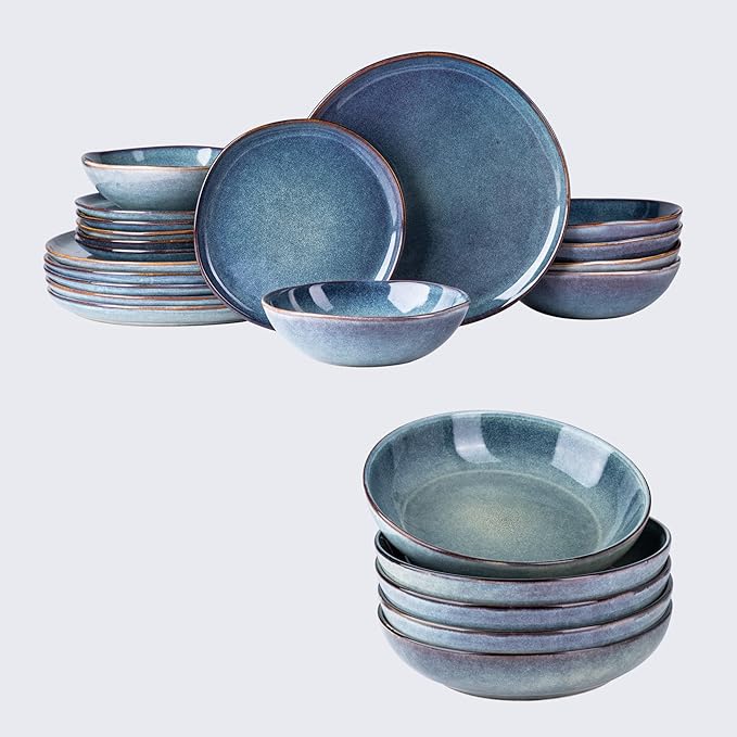 AmorArc Ceramic Dinnerware SetsHandmade Reactive Glaze Plates and Bowls SetsHighly Chip and Crack Resistant | Dishwasher &amp Microwave Safe Dishes Set Service for 4 (24pc)