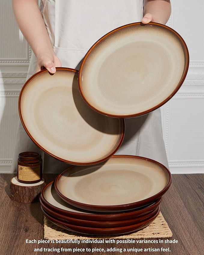 12 Piece Dinnerware Set Includes 6 Piece Dinner Plate Set Combo Brown Yellow