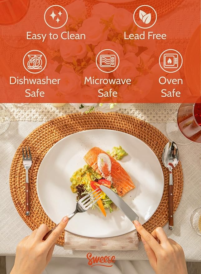 Sweese Porcelain 11 Inch Dinner Plates Set of 6 - White Dinner Plates - Dishwasher Microwave Oven Safe Scratch Resistant