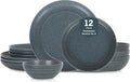 Stone Lain Elio 12-Piece Dinnerware Set Stoneware Plates and Bowls Set Dish Set for 4 Blue