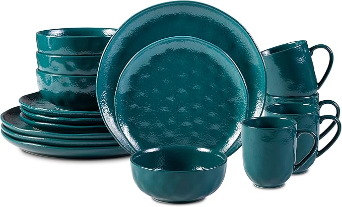 16-Piece Dinnerware Set Service for 4 Plates and Bowls Set Microwave and Dishwasher SafeScratch Resistant Turquoise