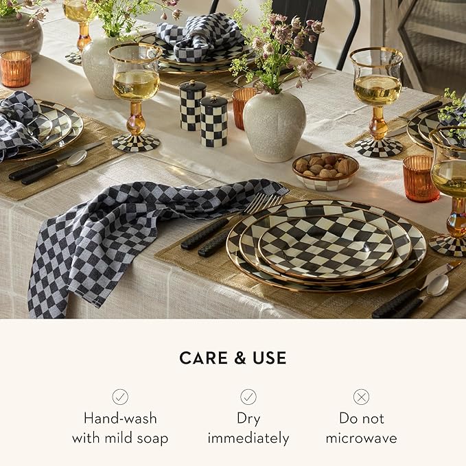 MACKENZIE-CHILDS Enamel Dinner Plate Decorative Dinnerware Plate 10 Inches Set of 1 Black-and-White Courtly Check (Pack of 2)