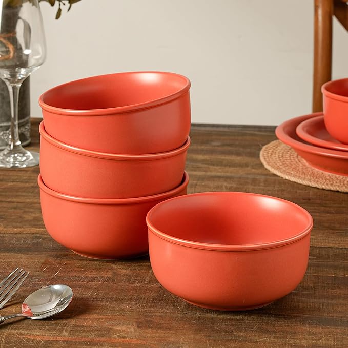 30 OZ Cereal Bowl 6 Inch Ceramic Bowls Sets for 4 Suitable for Breakfast Soups Ramen Pho Udon and Ssoba Dishwasher &amp Microwave Safe Handcrafted Bowls Sets Terracotta Red