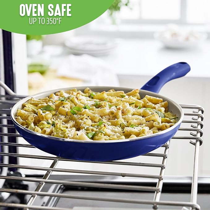 GreenLife Sandstone Healthy Ceramic Nonstick 15 Piece Kitchen Cookware Pots and Frying Sauce Pans Set PFAS- Free Dishwasher Safe Blue