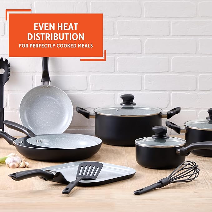 IMUSA Nonstick Ceramic Cookware Set 14-Piece with Soft-Touch Handles Aluminum Black