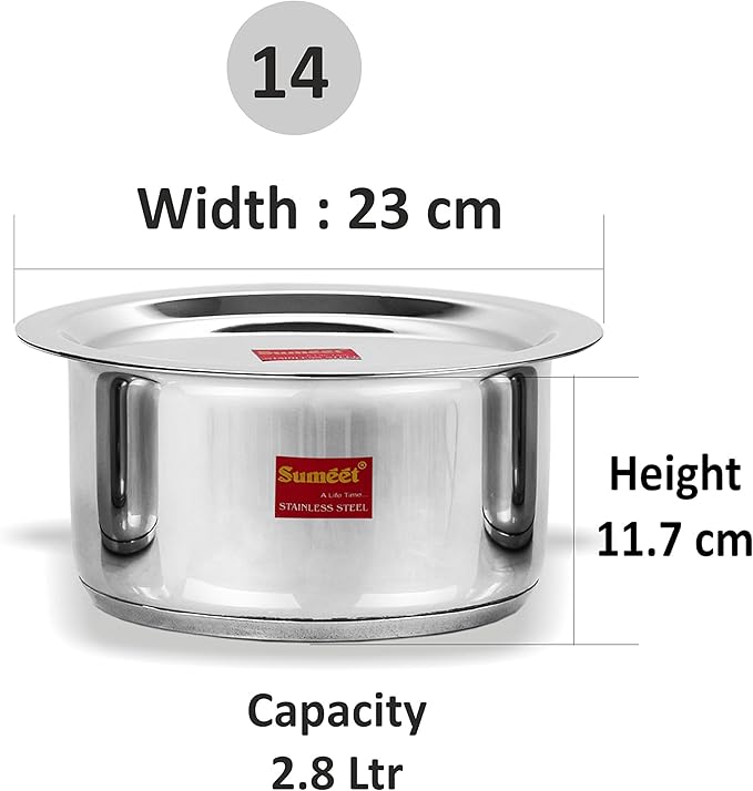 Sumeet Stainless Steel Cookware Set 2.8 L 1 Tope 1 Lid (Steel Mirror Finish 2.8 liters)