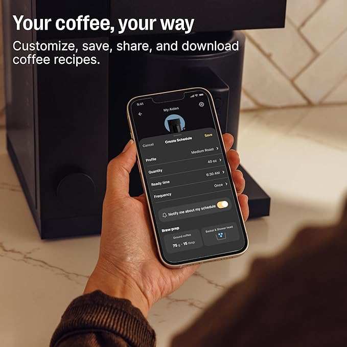 Fellow Aiden Precision Drip Coffee Maker Thermal Carafe Perfect Temperature Control Bloom Cycle Single Serve to 10 Cup Capacity Malted Chocolate