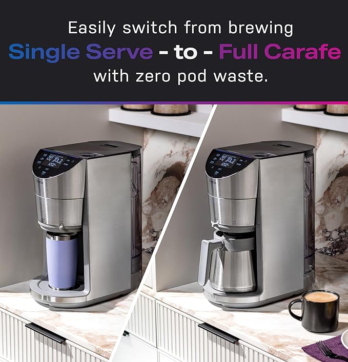 GE Profile Smart Grind &amp Brew Coffee Maker w/Podless Single Serve 90oz Water Reservoir 10 Cup Thermal Carafe Voice Control Adjustable Burr Grinder SCA Certified Barista-Quality Stainless St