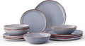 Bestone 12 Pieces Round Kitchen Dinnerware SetsPlates and Bowls SetsDishes Plates Bowls Dish Set Chip Resistant Ceramic Dinnerware Set Dishwasher/Microwave SafeService for 4Reactive Blue