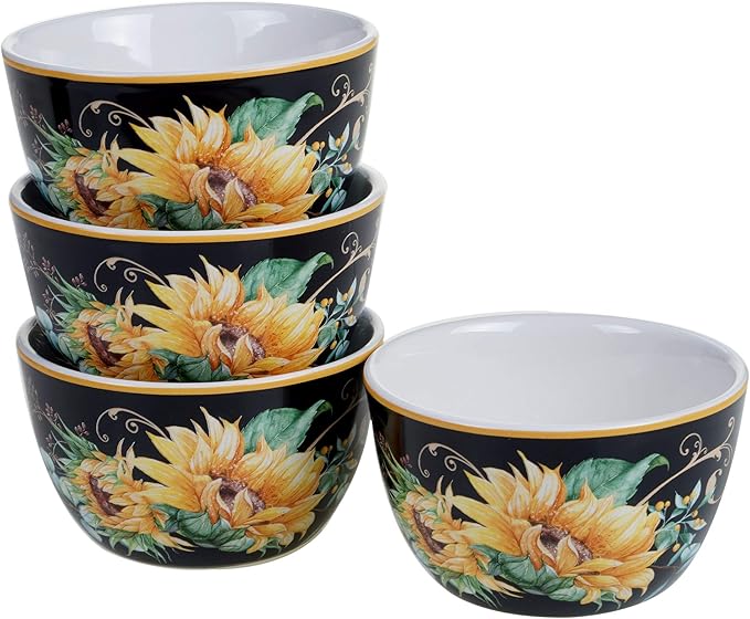 Sunflower Fields 16-Piece Ceramic Dinnerware Set – Great for Fall Gatherings Daily Meals Brunches or Hosting – Service for 4 Includes Dinner Plates Salad Plates Bowls &amp Mugs