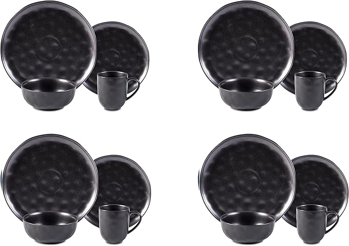 Organic Stoneware Sky Star 16pc Dinner Set Reactive Glaze Black