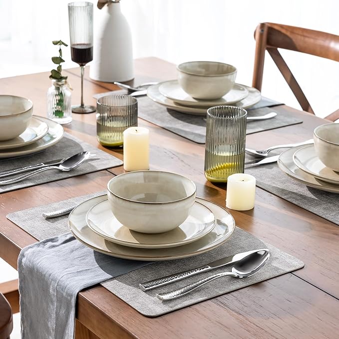 AmorArc Ceramic Dinnerware Sets for 4 12 Pieces Handpainted Plates and Bowls Set with Reactive Glaze Scratch Resistant Stoneware Dishes Set Dishwasher &amp Microwave Safe (16pc)